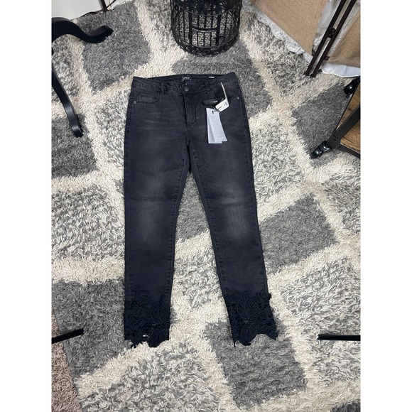 Only Denim - ONLY CARMEN Regular Skinny Black jeans Lace Ankle Sz 28/32